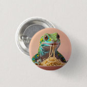 Grappige gekko eten spaghetti ronde button 3,2 cm (Voorkant /achterkant)