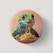 Grappige gekko eten spaghetti ronde button 3,2 cm (Voorkant)