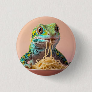 Grappige gekko eten spaghetti ronde button 3,2 cm