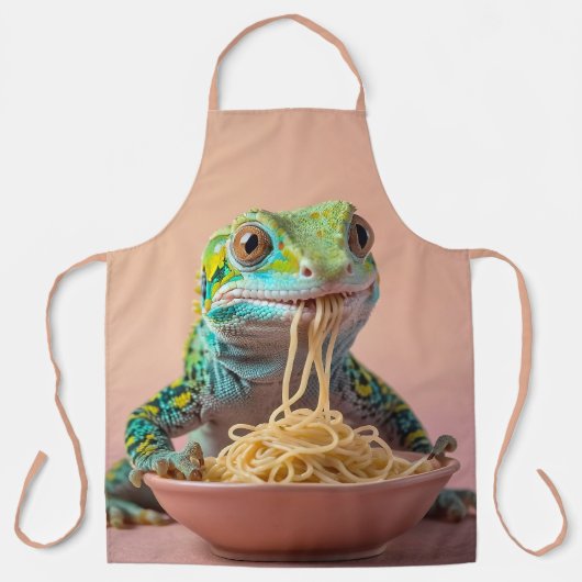 Grappige gekko eten spaghetti schort (Voorkant)