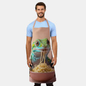 Grappige gekko eten spaghetti schort (Gedragen)