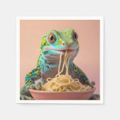 Grappige gekko eten spaghetti servet (Voorkant)