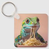 Grappige gekko eten spaghetti sleutelhanger (Voorkant)