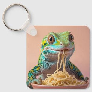 Grappige gekko eten spaghetti sleutelhanger