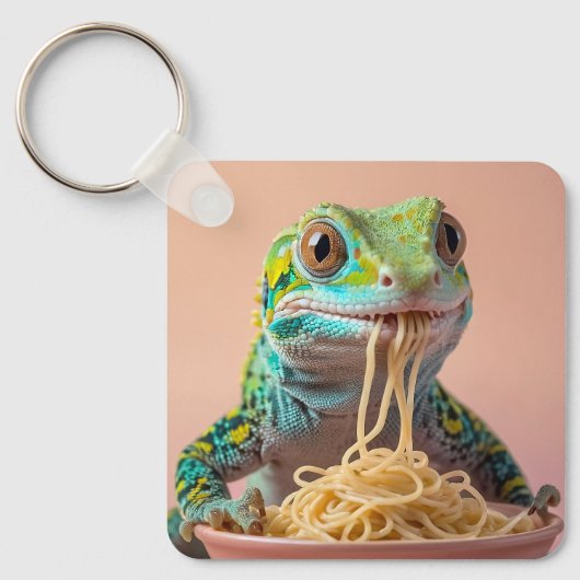 Grappige gekko eten spaghetti sleutelhanger (Voorkant)