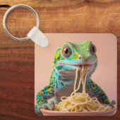 Grappige gekko eten spaghetti sleutelhanger (Voorkant)