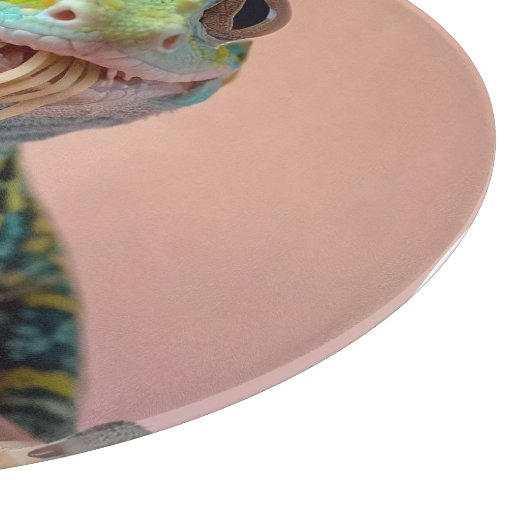 Grappige gekko eten spaghetti snijplank (Hoek)