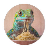 Grappige gekko eten spaghetti snijplank (Voorkant)