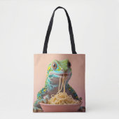 Grappige gekko eten spaghetti tote bag (Voorkant)