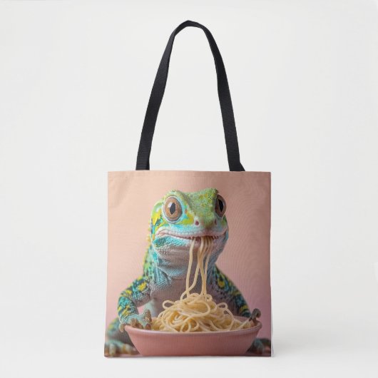 Grappige gekko eten spaghetti tote bag (Voorkant)