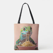 Grappige gekko eten spaghetti tote bag (Achterkant)