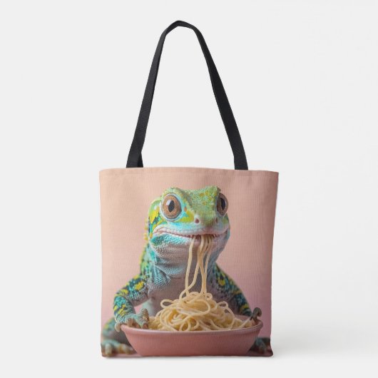 Grappige gekko eten spaghetti tote bag (Achterkant)