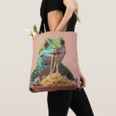 Grappige gekko eten spaghetti tote bag (Dichtbij)
