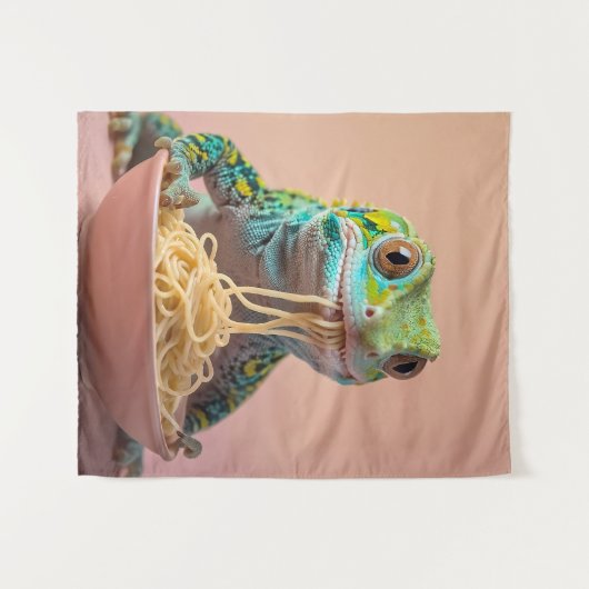 Grappige gekko eten spaghetti wandkleed (Voorkant (horizontaal))