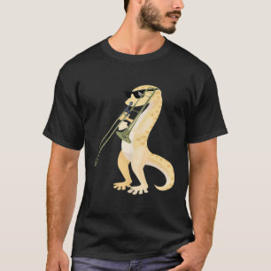 Grappige gekko met een zonnebril die trombone liza t-shirt