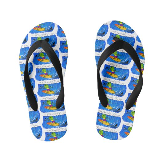 Grappige gekraagde hagedis surft cartoon kinder teenslippers (Voetbed)