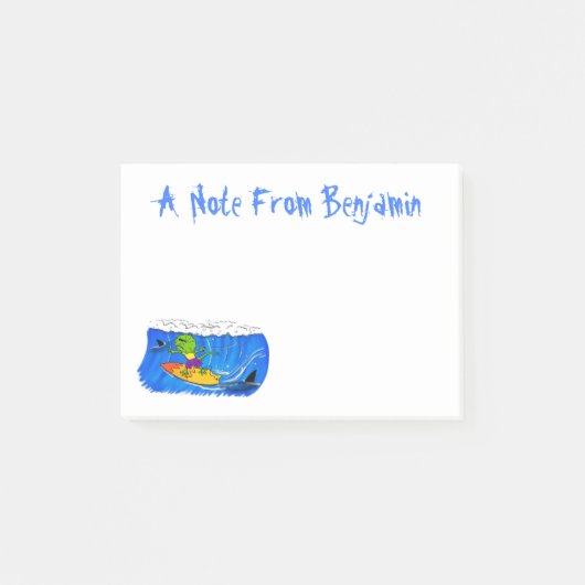Grappige gekraagde hals hagedis surfen cartoon post-it® notes (Voorkant)