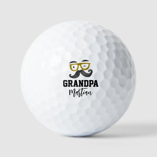 Grappige Gele Bril En Snor Custom Opa Golfballen (Voorkant)
