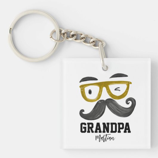 Grappige gele bril & snor Opa Custom Sleutelhanger (voorkant)