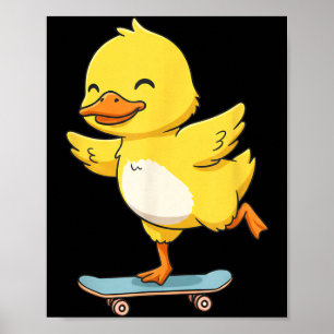 Grappige Gele Eend Skater Skateboard Ballerina Die Poster