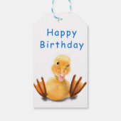 Grappige gele eend speelse knipoog - Happy Birthda Cadeaulabel (Achterkant)