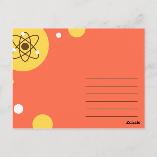 Grappige Gele en Oranje Atomen Briefkaart (Achterkant)