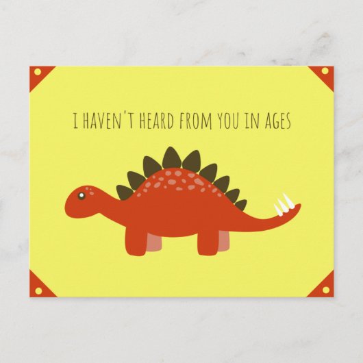 Grappige gele en rode oranje dinosaurusillustratie briefkaart (Voorkant)