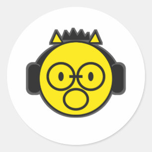 Grappige Gele Gezichtshoofdtelefoon Ronde Sticker