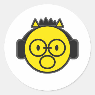 Grappige Gele Gezichtshoofdtelefoon Ronde Sticker