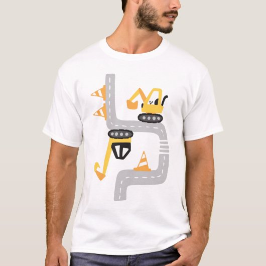 Grappige Gele Graafmachines T-shirt (Voorkant)