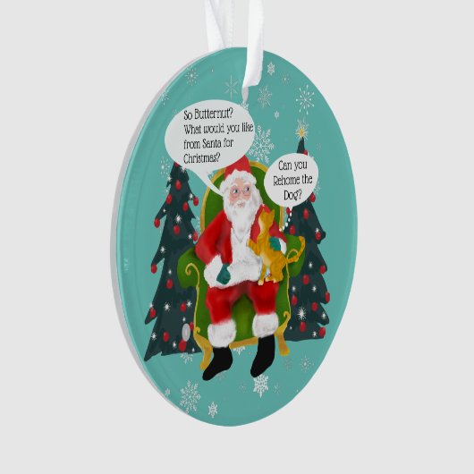 Grappige Gele Kat Bezoeken Santa Custom Kerstmis Ornament (voorkant)
