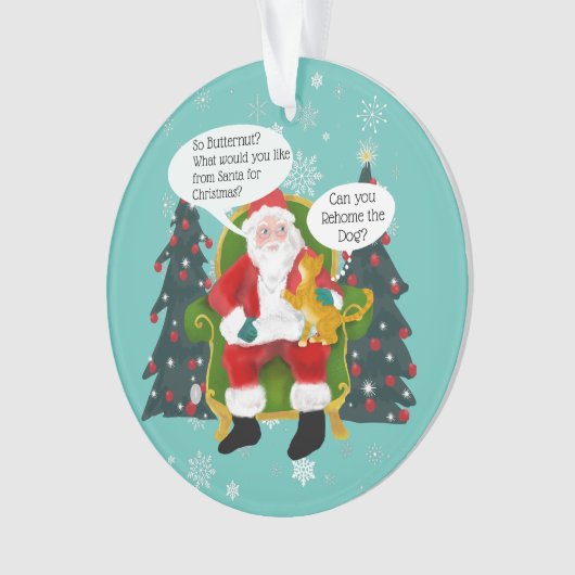 Grappige Gele Kat Bezoeken Santa Custom Kerstmis Ornament (voorkant)