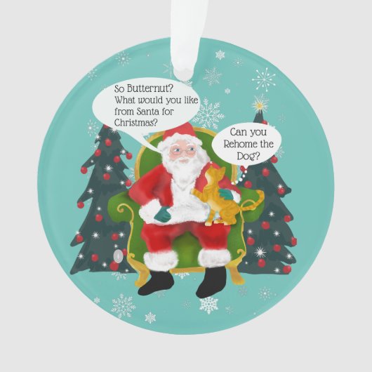 Grappige Gele Kat Bezoeken Santa Custom Kerstmis Ornament (voorkant)