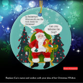 Grappige gele kat bezoekt kerstman met hilarische  keramisch ornament