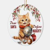 Grappige Gele Kitten Definieert Stout Kerstfeest Keramisch Ornament (Links)