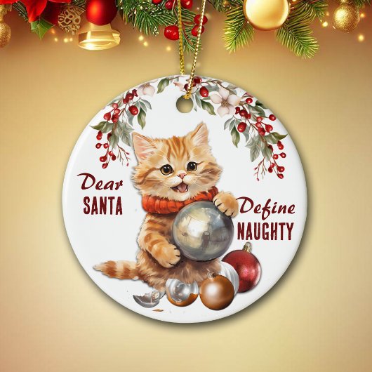 Grappige Gele Kitten Definieert Stout Kerstfeest Keramisch Ornament