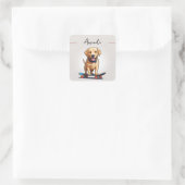 Grappige gele labrador op skateboard vierkante sticker (Tas)