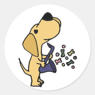 Grappige gele labrador retriever spelen saxofoon ronde sticker