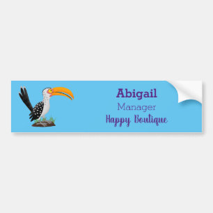 Grappige gele neushoornvogel safari vogel cartoon bumpersticker