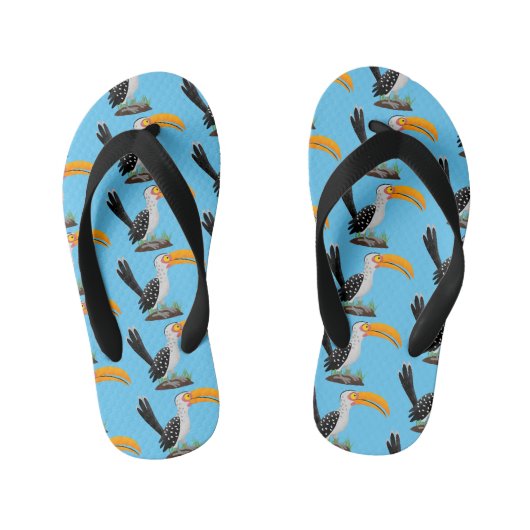 Grappige gele neushoornvogel safari vogel cartoon kinder teenslippers (Voetbed)