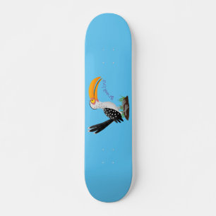 Grappige gele neushoornvogel safari vogel cartoon persoonlijk skateboard