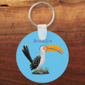 Grappige gele neushoornvogel safari vogel cartoon sleutelhanger (Voorkant)