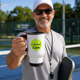 Grappige Gele Pickleball Coach Tekst Ontwerp Reisbeker