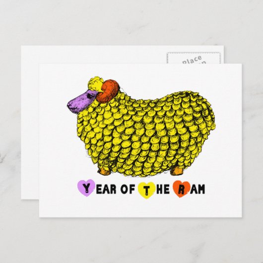Grappige Gele Ram Chinees Jaar Zodiac Verjaardag P Feestdagenkaart (Voorkant / Achterkant)