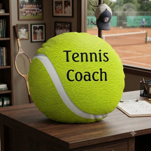 GRAPPIGE Gele Tennisbal Coach Naam  Rond Kussen (Creator heeft geüpload)