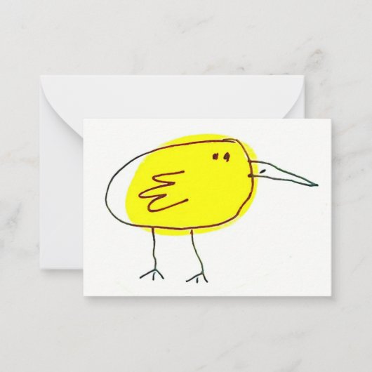 Grappige Gele Vogel Doodle Notitiekaartje (Voorkant)