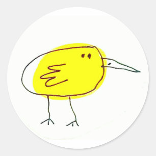 Grappige Gele Vogel Doodle Ronde Sticker