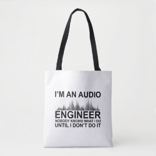 Grappige geluidstechnicus die audiotechniek zegt tote bag