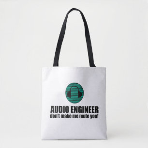 Grappige geluidstechnicus die audiotechniek zegt tote bag
