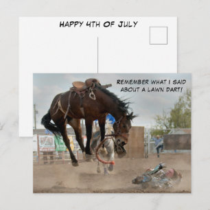 Grappige Gelukkige 4e Juli Rodeo Zadel Bronc Evene Briefkaart